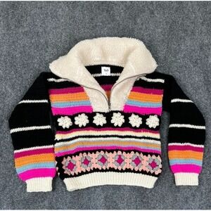 Tach By Free People  Ornella Crochet Multicolor 100% Merino Wool Sweater Size S